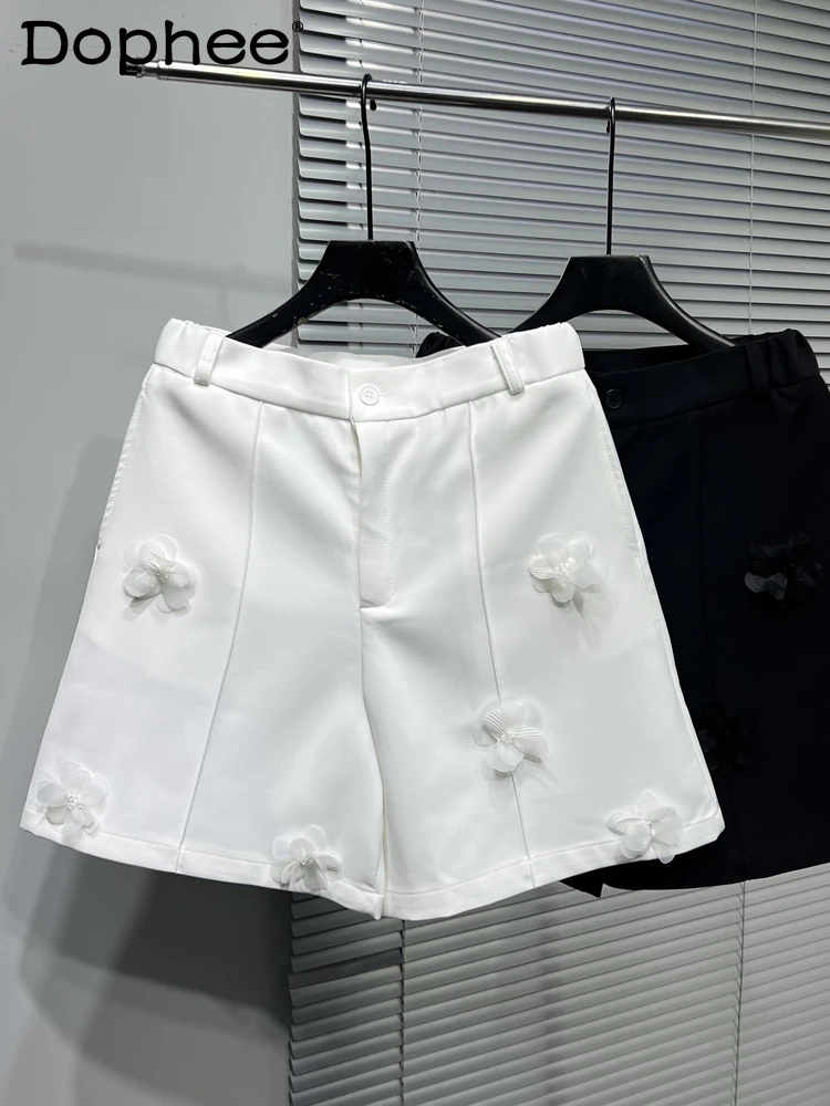 

Оригинальный дизайн, тяжелые трехмерные цветочные украшения, шорты для похудения, мужские модные красивые свободные широкие брюки