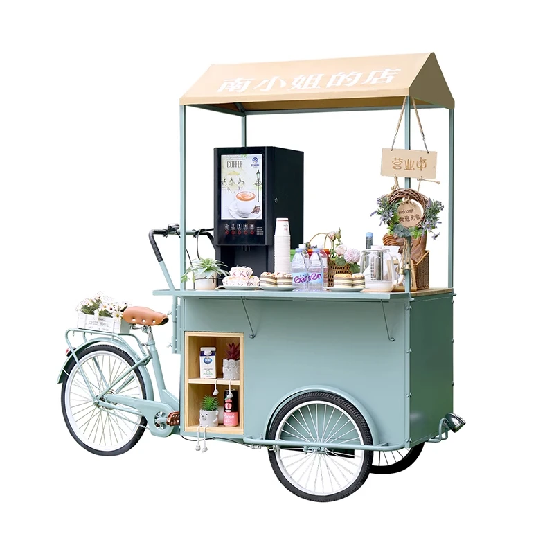 

Iron flower car Commercial outdoor stall Multifunctional stall Mobile sales Catering coffee Cycling bicycle Food truck