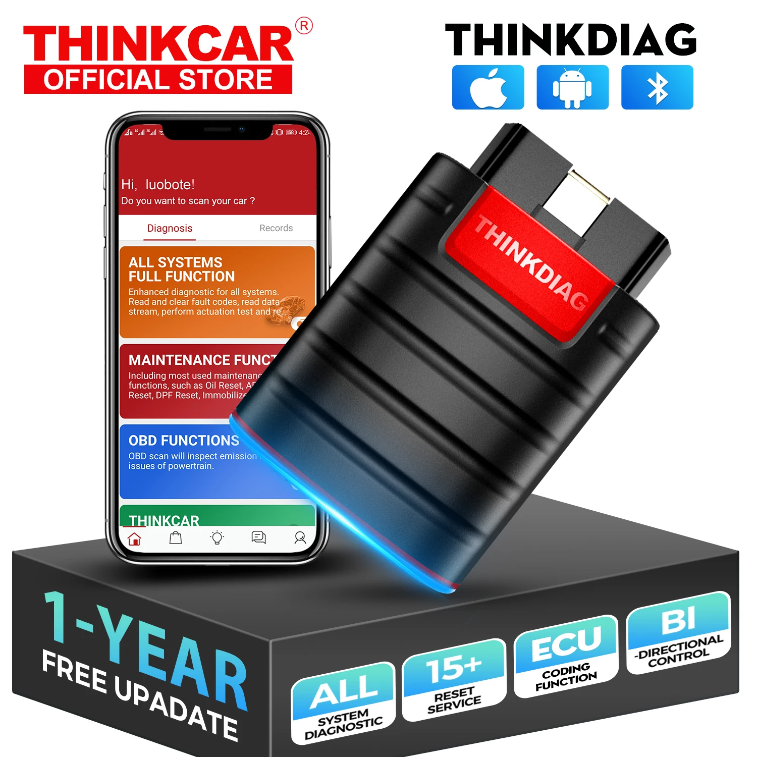 2025 THINKCAR Thinkdiag Hot Version Full System All Car 15 Reset Service OBD2 Diagnostic Tool ECU Coding Active Test OBD2 Scanne