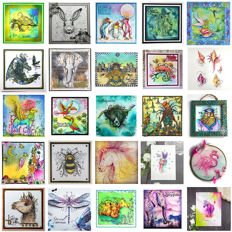 6*8.2inch Clear Silicone Stamps Unicorn Bunny Elephant Zebra Clear Stamps Penguin Flamingo Hippo Dragonfly Stamps Set DIY Craft