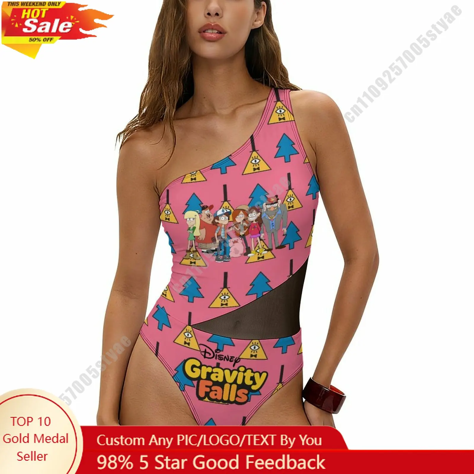 

Gravity Falls Swimsuit Disney Personalized Custom Print One Piece Swimwear Sheer Mesh Cutout Bathing Suit Beachwear Holiday Gift