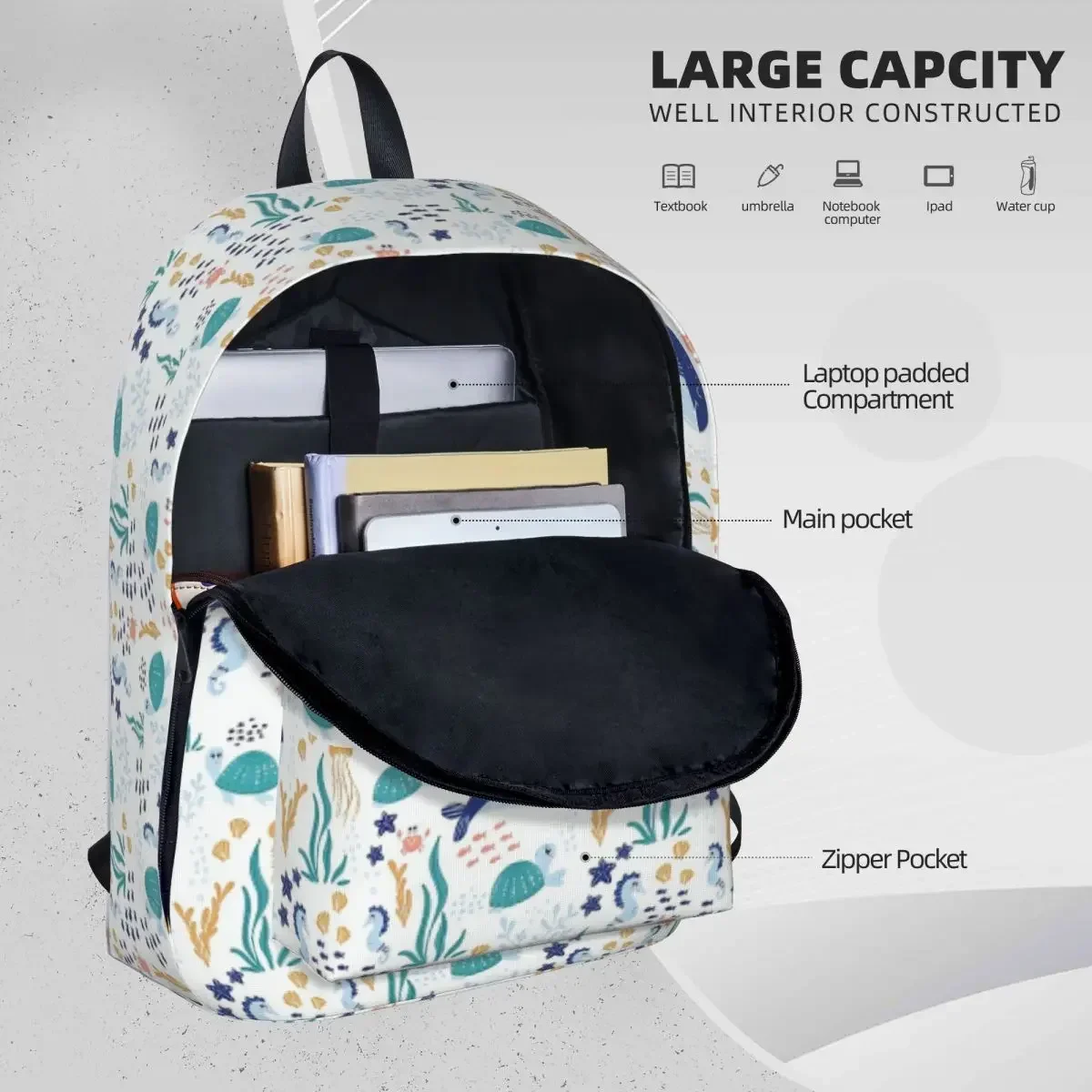 Under The Sea World Backpacks Large Capacity Student Book bag Shoulder Bag Laptop Rucksack Travel Rucksack Children School Bag