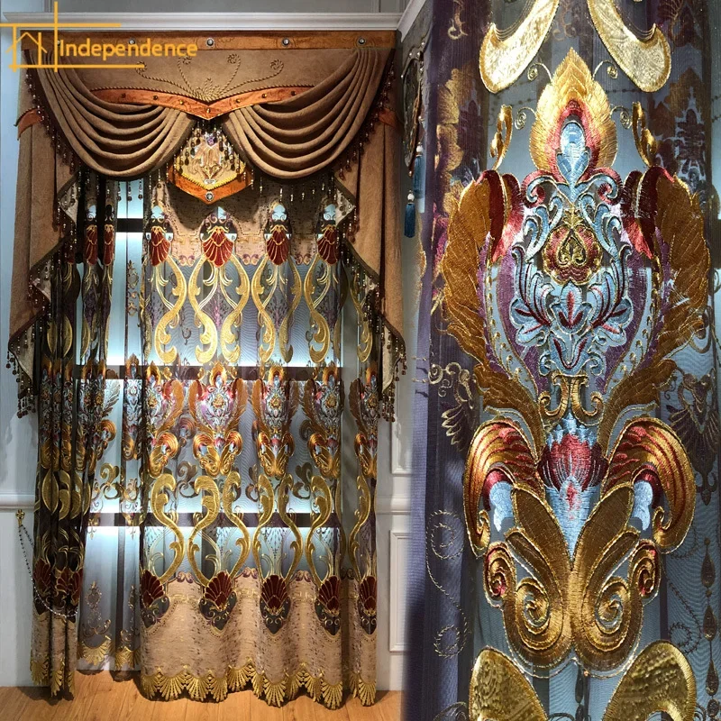 

European Luxury Hollow Embroidered Window Screens Curtains for Living Room Bedroom Finished Custom Floor-to-ceiling Windows