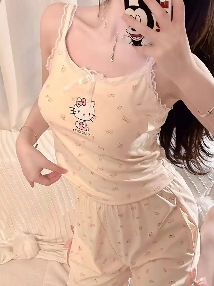 Hello Kitty Women's Summer Camisole & Shorts Pajama Set with Built-in Bra Sweet Cute Cartoon Home Loungewear - view 5