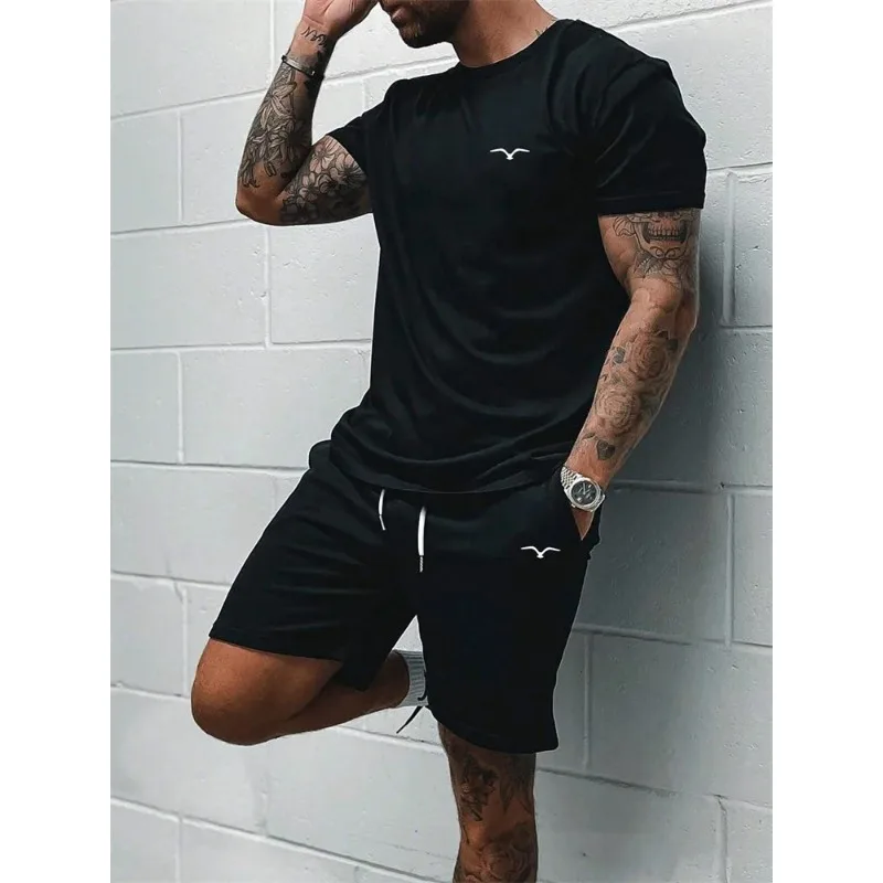 

Men's two-piece casual shorts with seagull logo, men's lighting set with seagull pattern