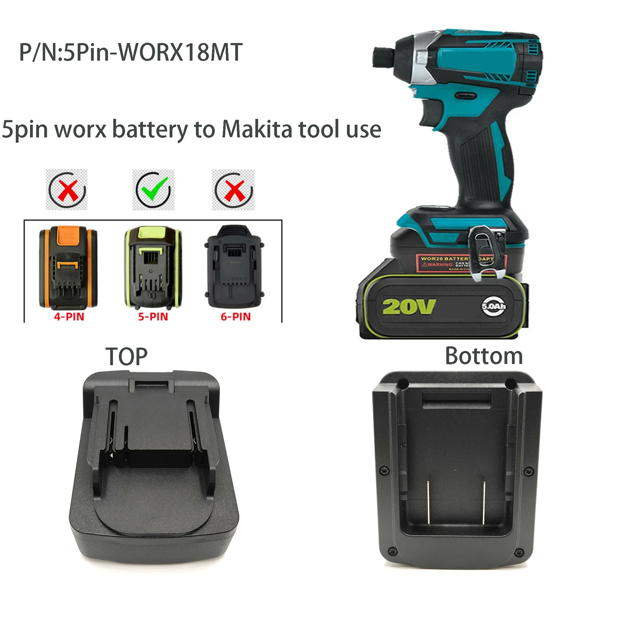 Adapter für Worx 20V max 4pin 5pin 6pin für Makita 18V Werkzeug batterie bl1830 bl1840 bl1850 bl1860b