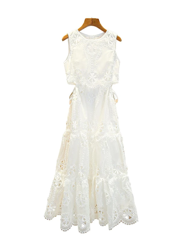 

Ele Long Svel Hollow out Embroidery Dr Gentle Sle High Waist A-Line Summer Dr for Women in Their 20s And 30s