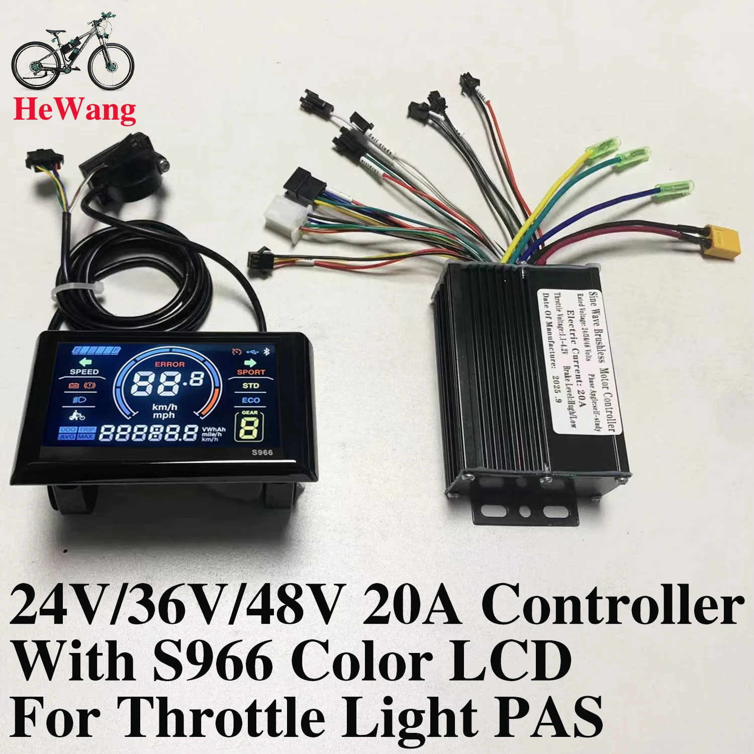 

E-bike 350W 500W 24V 36V 48V 20A Brushless Motor FOC Sine Wave Controller with SW900 LCD Kit for Electric Mountain Bike Scooter