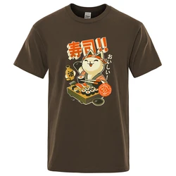 Japan Sushi Chef Cat Cartoons Men Tshirt Oversized Loose Clothes Street Cotton T Shirts Fashion T-Shirts Casual Brand Tshirt