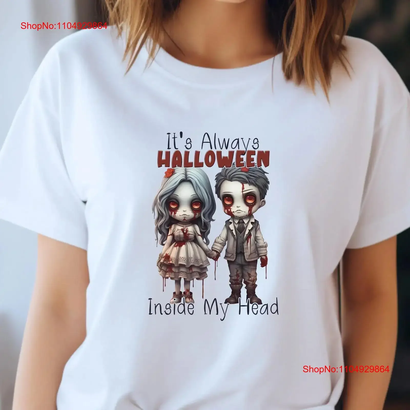 

Футболка из плотного хлопка Creepy Dead Couple It's Always Halloween Inside My Head, страшный ужас, жуткая готическая одежда, винтажная одежда