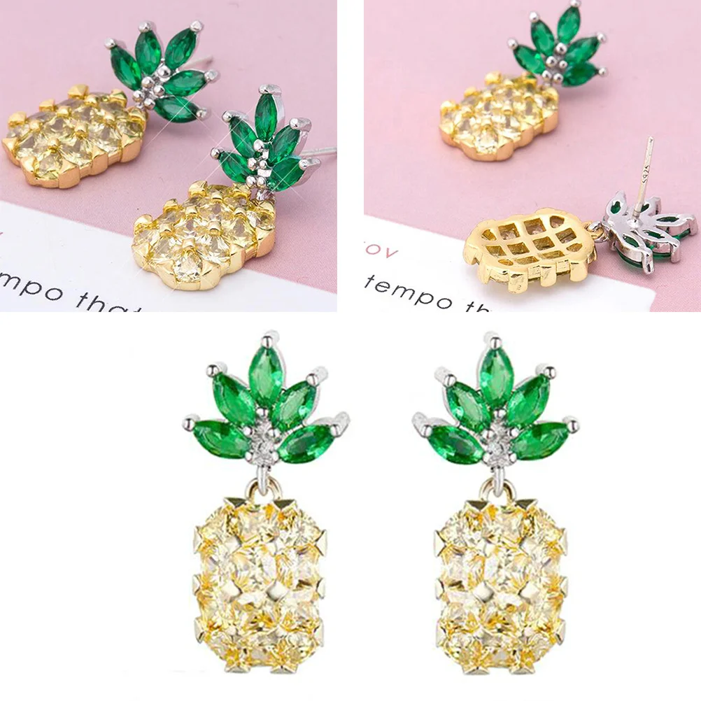 

Earring Rhinestone Earrings Stud Fruit Yellow Pineapple Studs Women Earth Tones