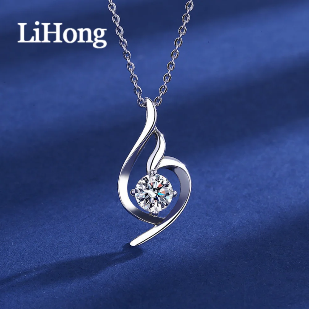 Lihong 925 Sterling Silver Pendant Necklace Women's Shining Angel Crystal Zircon Clavicle Chain Fashion Accessories Gift Jewelry