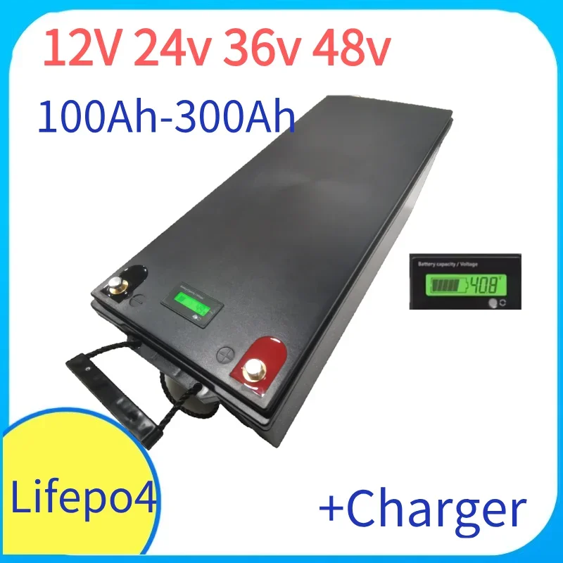 

New 12V 24V 36V 48V 300ah 150ah 100ah Lifepo4 battery pack, built-in BMS 0-4800W motor RV electric boat starting battery pack