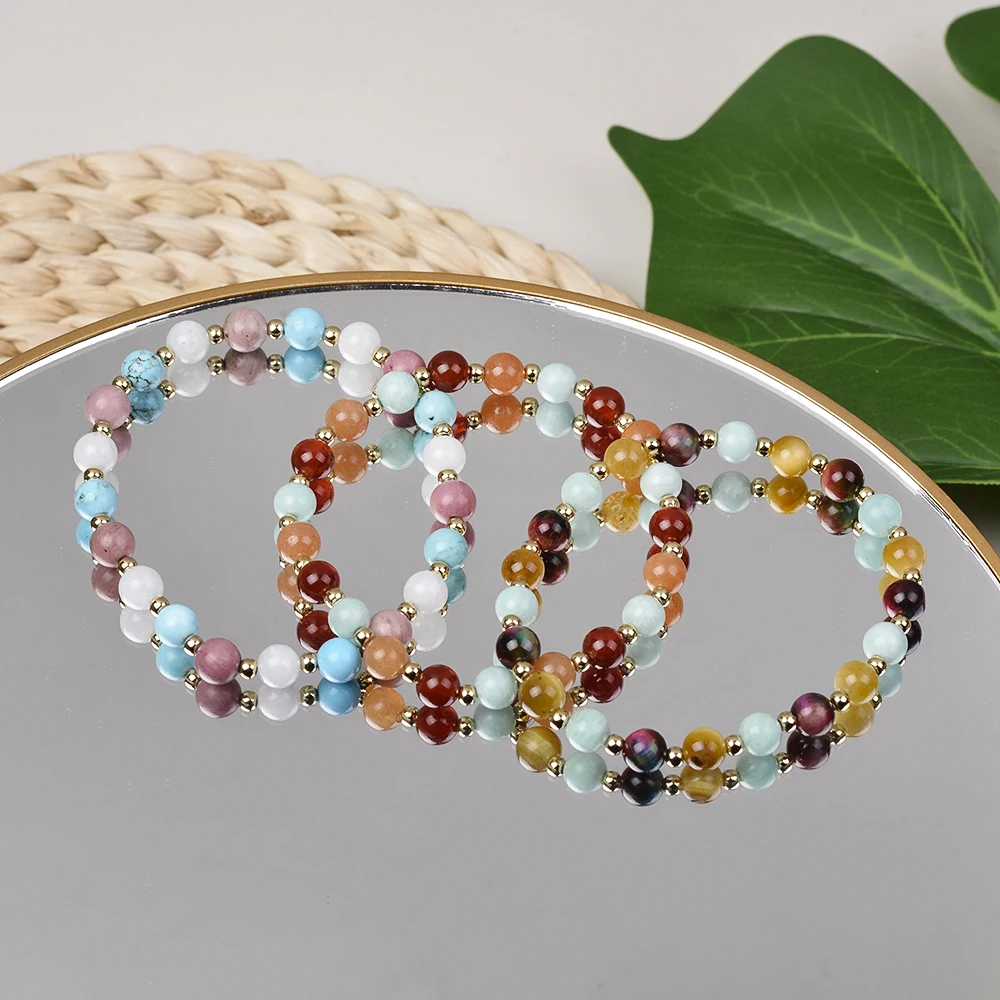 Wholesale 6mm Amethyst Moonstone and Green Angelite Round Beads Stretchable Bracelets for Women Daily Jewelry Gift