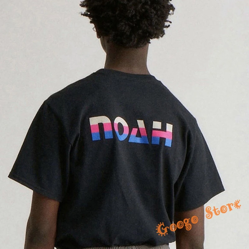 

Men Women Couple Fashion Streetwear Oversized Black White Summer Noah T-shirts Rainbow Letter Logo Simple Casual Short Sleeve