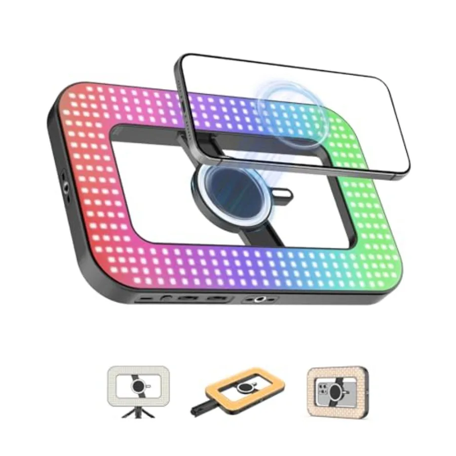 

Магнитный RGB-кольцевой светильник для селфи на 00 мАч для iPhone, перезаряжаемый, с мини-штативом, двусторонний магнит, портативный