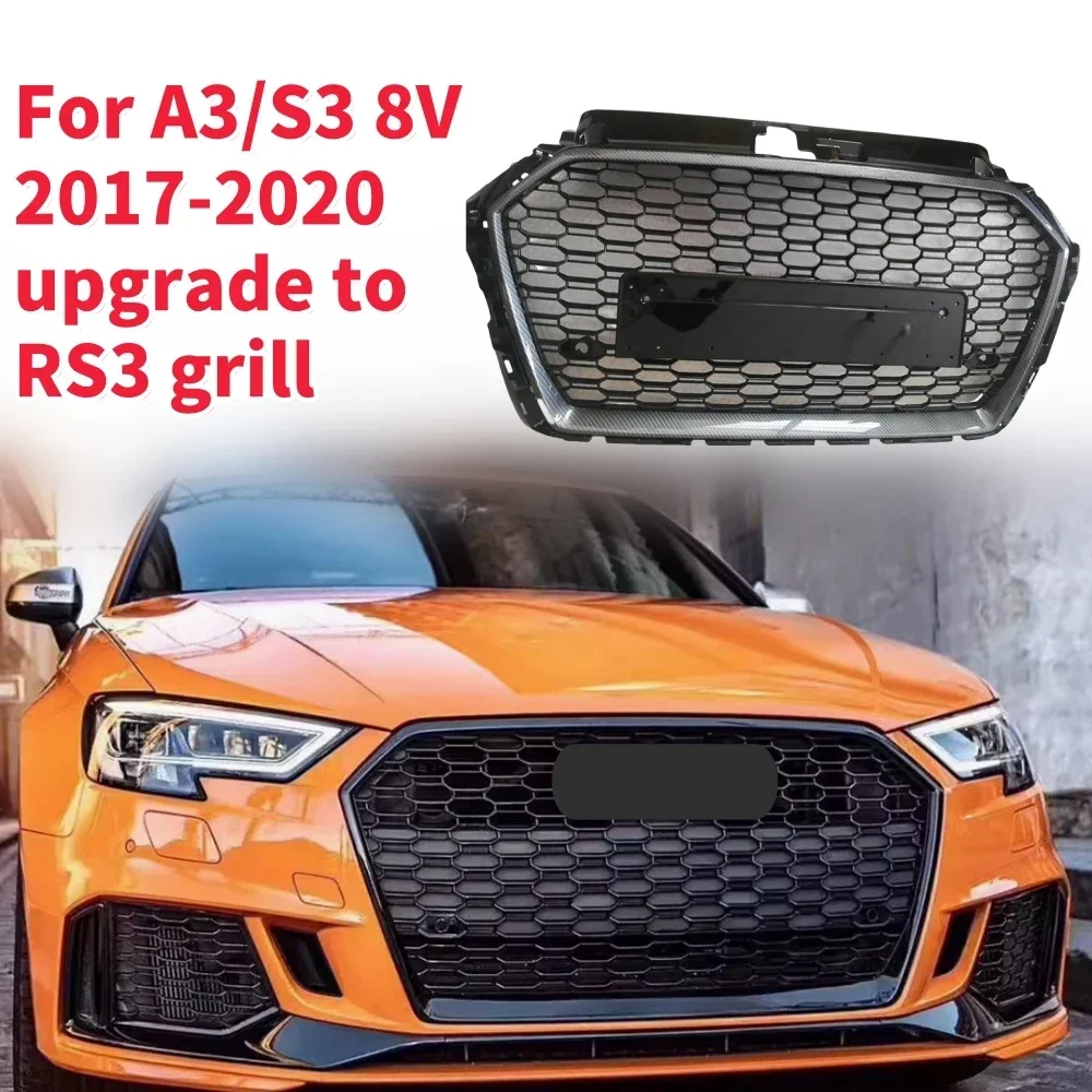 Racing Grills Front Hood Grille Car Front Bumper Grill Center Grille for RS3 Grill for A3/S3 8V 2017-2020