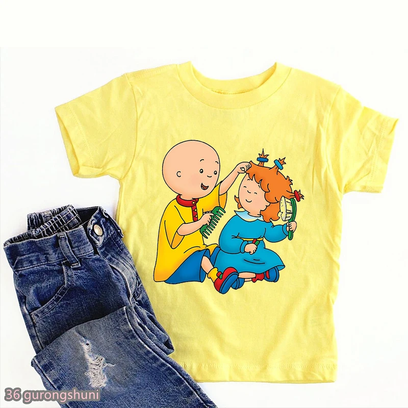 New Hot Sale Baby T-Shirts Cute Caillou And Dog Cartoon Print Boys Tshirt Fashion Casual Children'S Clothing T Shirt White Shirt