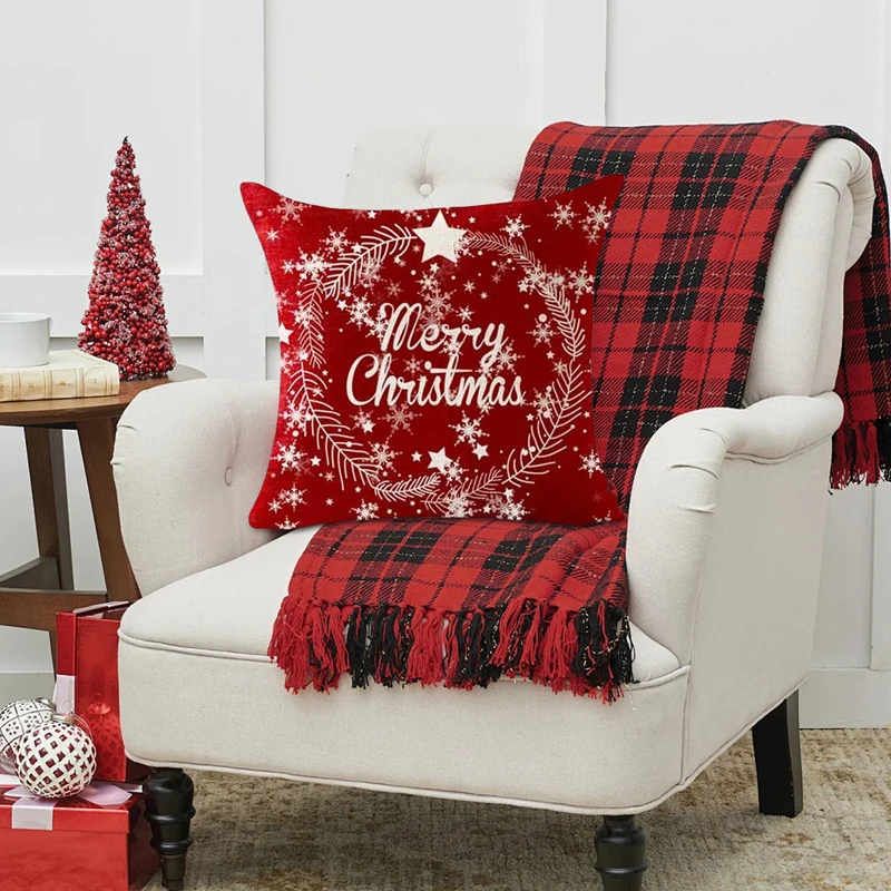 Christmas Pillow Covers Classic Snowflake Star Tree Pattern Cushion Covers Holiday Pillow Cases for Sofa, Couch, Bed image 6