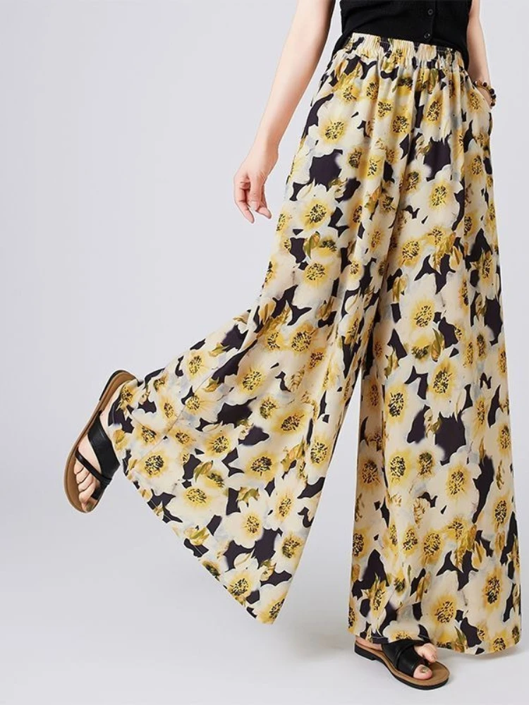 2026 New Floral Print Long Beach Tunic with Matching High Waist Slim Fit Cropped Pants Women Summer Outfit