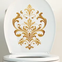 Golden Pattern Decorative Toilet Wall Sticker For Bathroom Decor Wall Decor Adhesive Wallpaper Toilet Decoration Wc Accessories