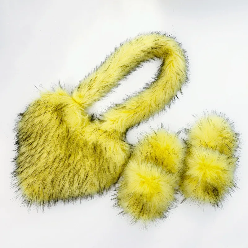 New European and American Crossbody Love Bag Slippers Set Imitation Raccoon Dog Fur Grass Plush Shell Bag Home Shoes