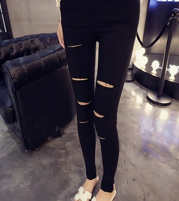 2026 New Women's Hole Padded Pants Summer Thin Autumn Spring Outerwear Slimming Versatile Black Nine-Point Small Black Pants