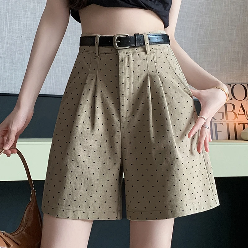 Women Casual High Waist Shorts New Summer Vintage Polka Dot Loose A-line Shorts Fashion Wide Leg Shorts Ladies Chic Short Pant