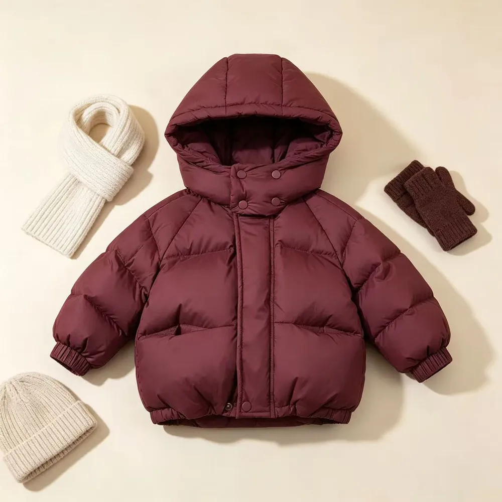 Kids Thick Hooded Parka Jacket Winter Boys Girls Zipper Cotton Padded Coat Children Warm Down Jacket Outerwear Clothing