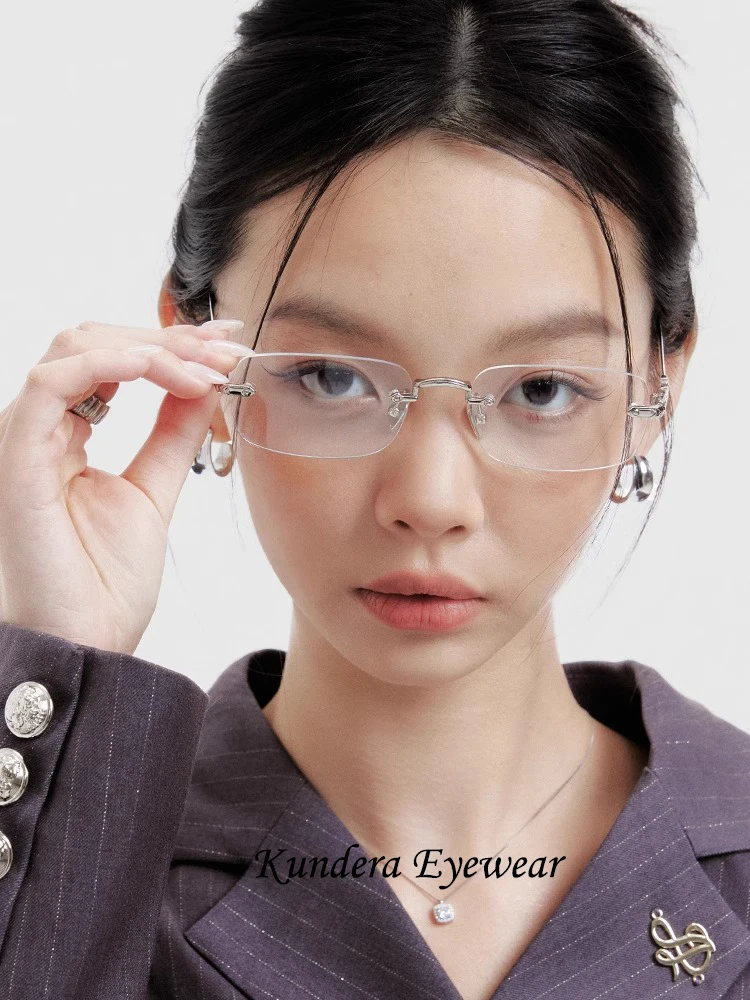 Naoi Rei/Naoi Rei's Same Style Silver Rimless Glasses Sexy Y2K Myopia Anti-Blue Light Glasses Prescription Glasses