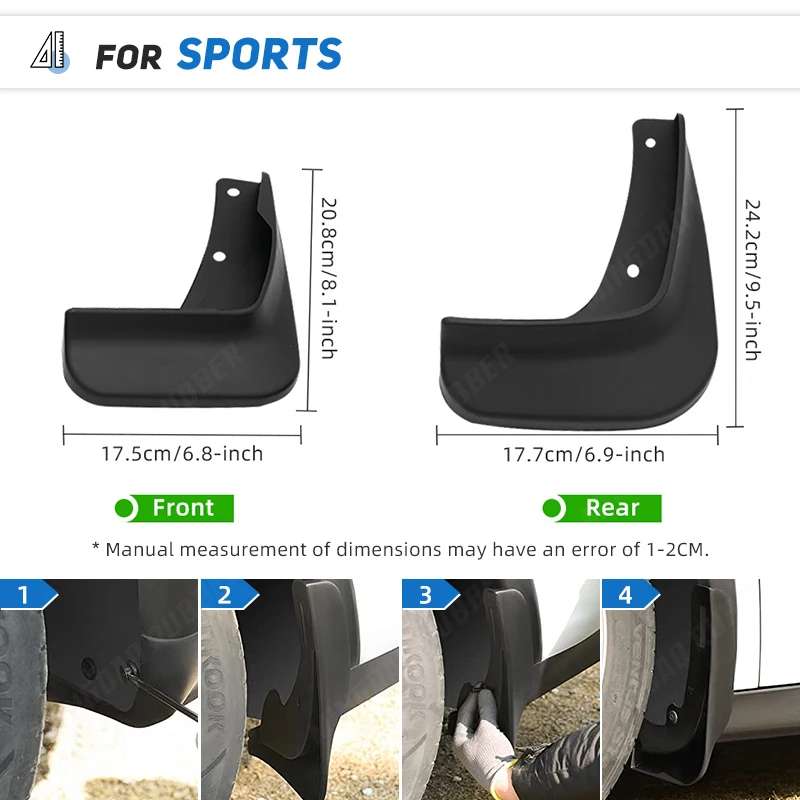 4Pcs Car Front Fender Flares Rear Splash Guards Mud Flaps Mudguards for Mitsubishi Lancer EX 2008 2009 2010 2011 2012 2013