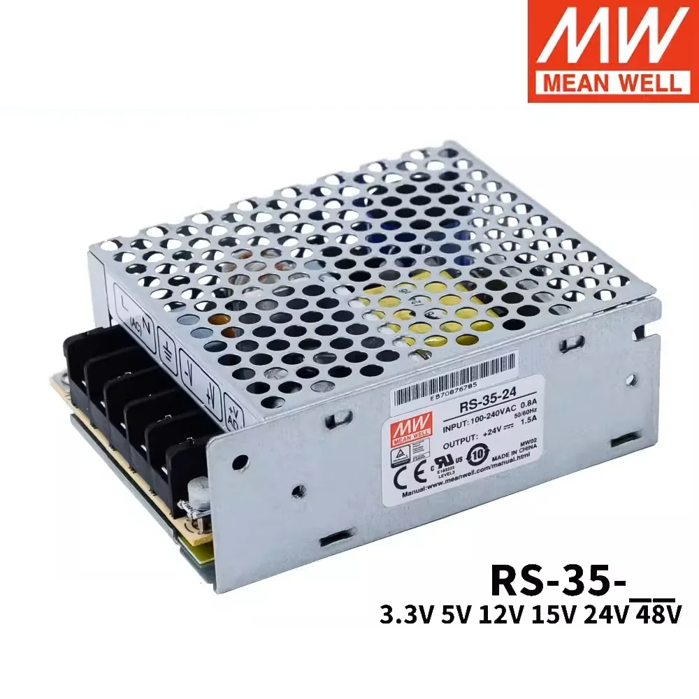 MEAN WELL RS-35 RS-35-5 RS-35-12 RS-35-15 RS-35-24 RS-35-48 35W Switching Power Supply 35W for NES/S/APV Voltage Regulator 25