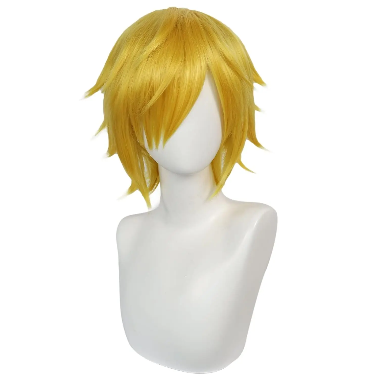 Perruque Synthétique Courte Blonde avec Frange pour Homme, Cosplay, Ondulée, Jaune, Bouclée, Anime, Halloween, ixCostumée