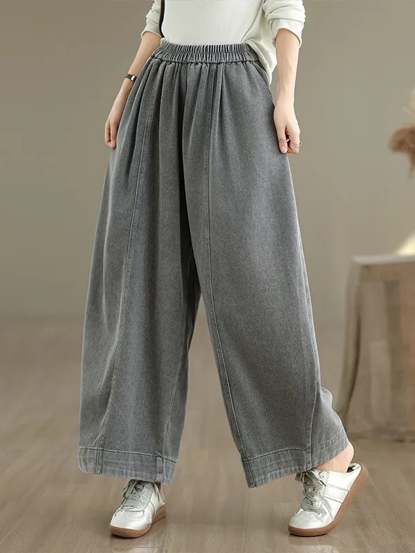 

Retro High Waist Wide Leg Jeans Women's plus Size Casual Cotton Denim Pants High Waist Slimming Straight Leg Loose Fit Trousers