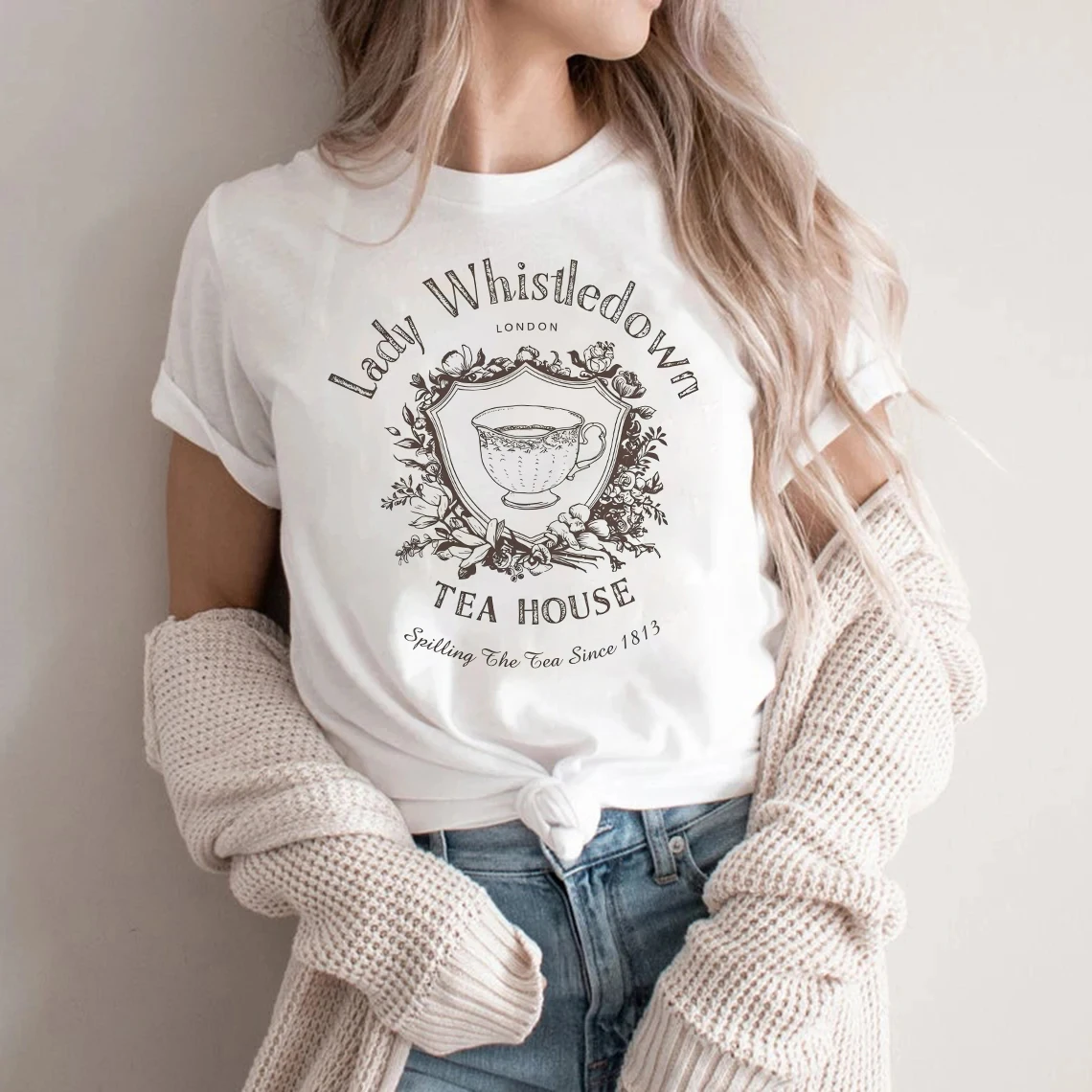Teacup Lady Whistledown Graphic T-Shirt for Women Unisex Y2K Sleeve Fashion Vintage Camiseta Harajuku Style Casual Top for Teens