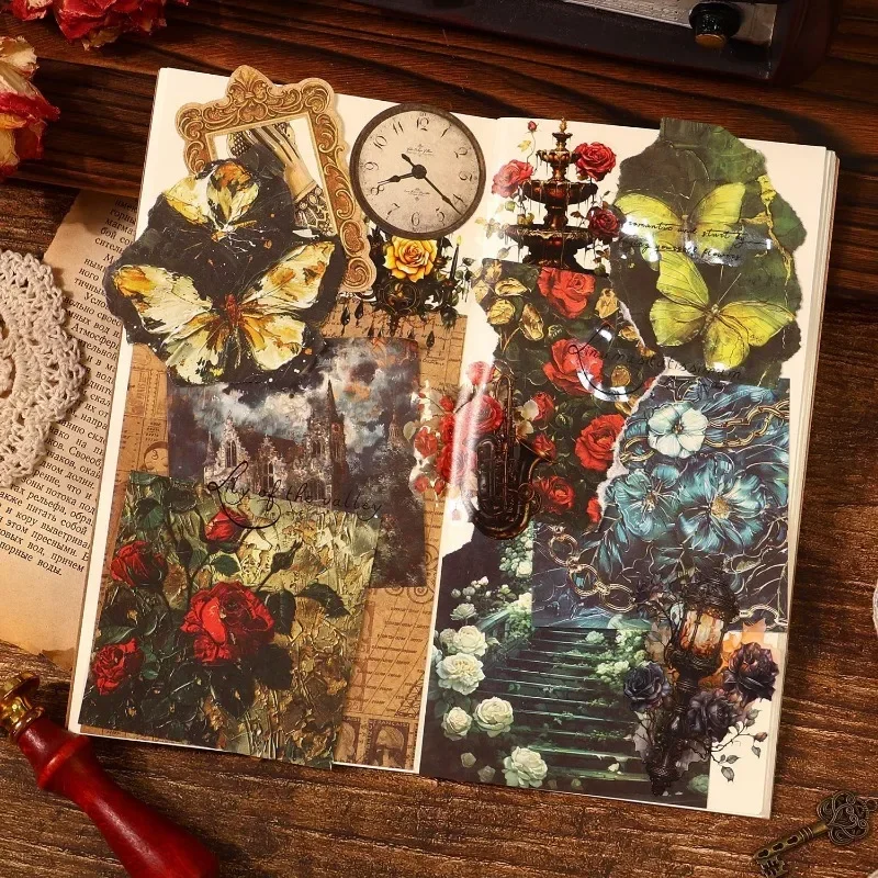 30 feuilles d'autocollants vintage château gothique, série Château de la Résurrection, papillon floral, fournitures de décoration pour journal et collage, Kawaii