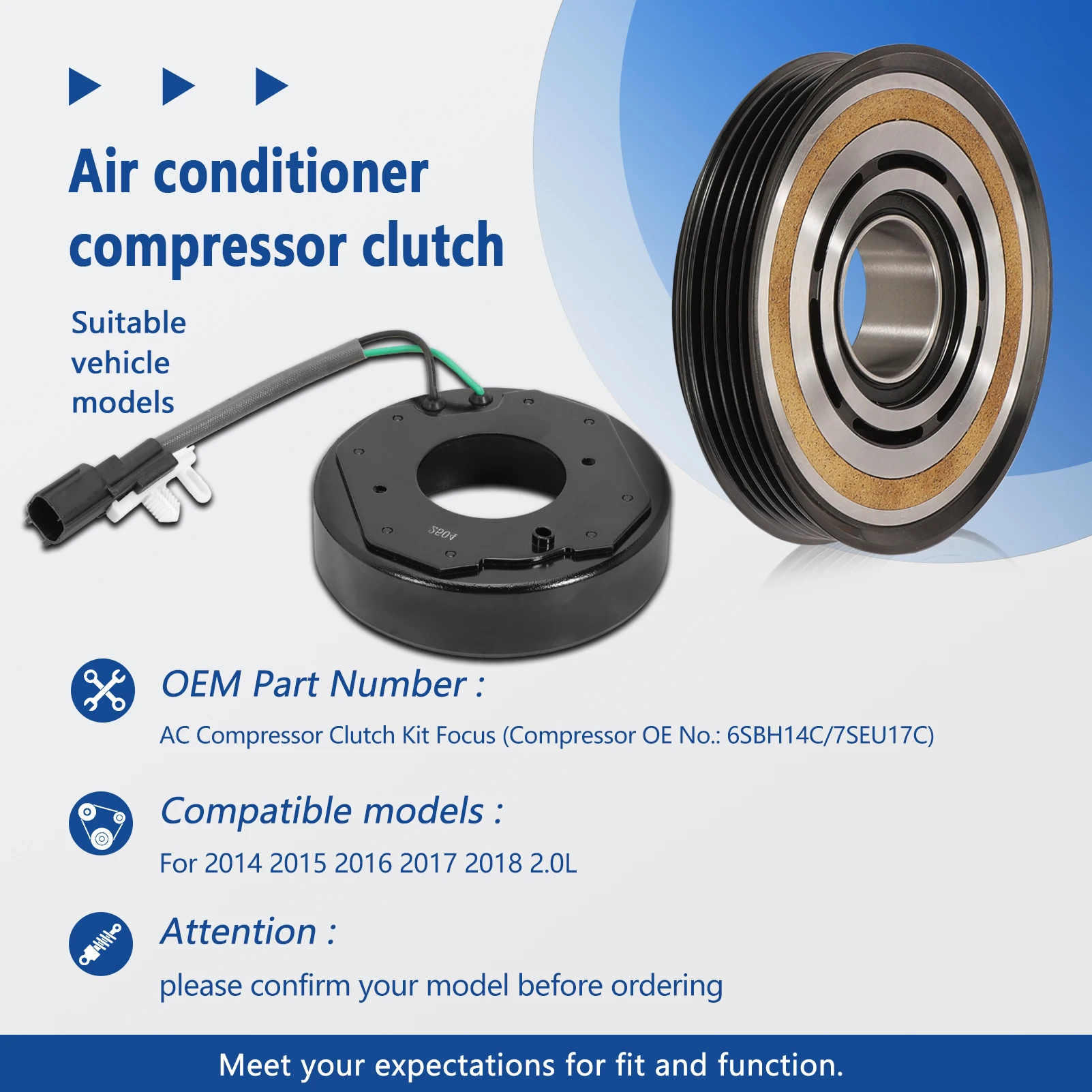 

Кондиционер, совместимый с Focus 2014, 2015, 2016, 2017, 2018, комплект сцепления компрессора переменного тока 2,0 л