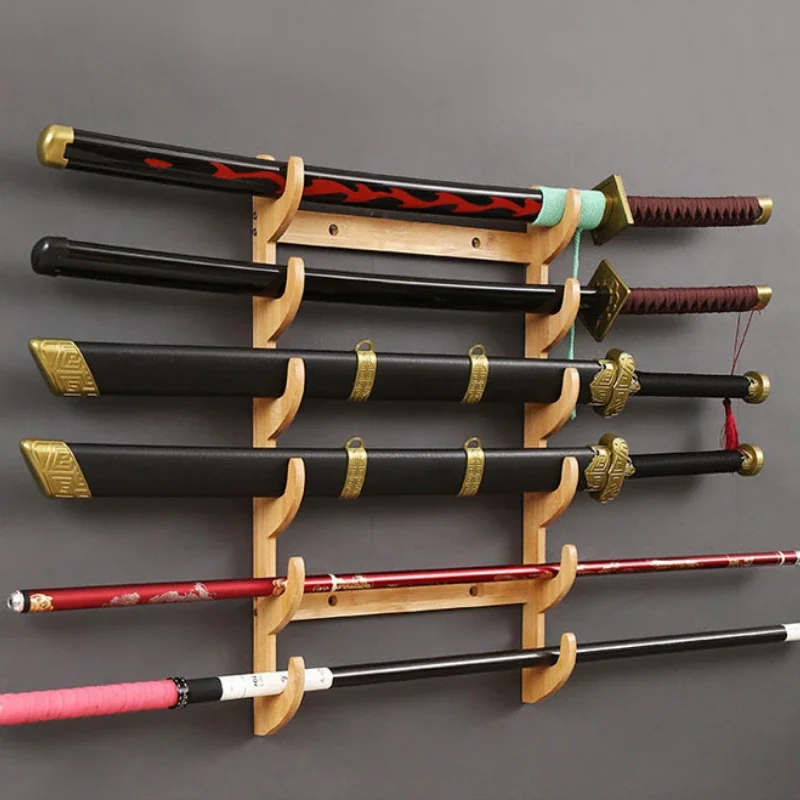 Wall Mounted Sword Holder Bamboo Multi-layer Weapon Rack Fishing Rod Fishing Gear Wall Shelf Strong Load-bearing Storage Rack