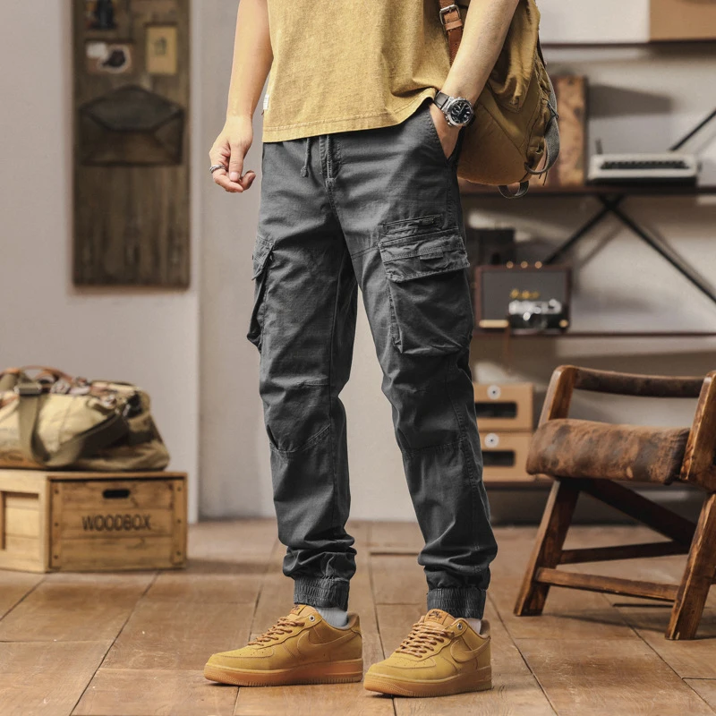 Men's High Street Summer Workwear Pants American Style Trendy Multi-Pocket Wear-Resistant Washed Solid Color Casual Trousers