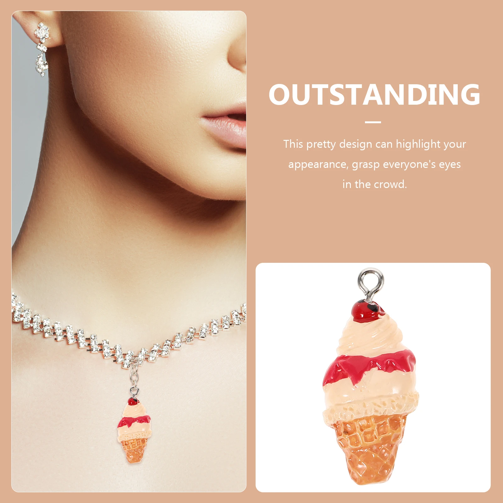 

10 Pcs Birthday Simulated Ice Cream Pendant Diy Necklace Charms Cone Shape Resin