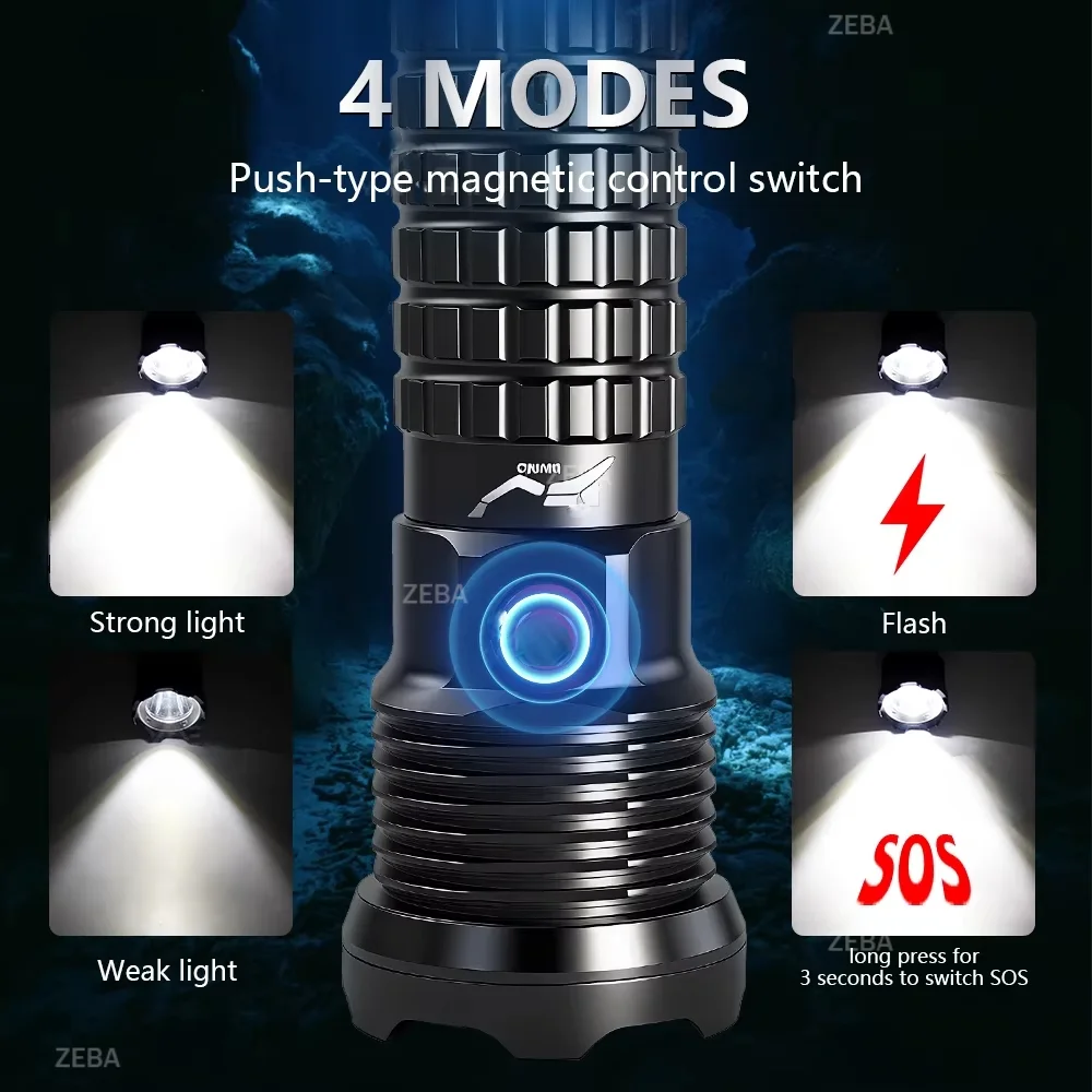 XHP70 High Power Diving Flashlight USB Rechargeable Waterproof Aluminum Dive Laser Torch Diving Lantern Powered Underwater Lamps