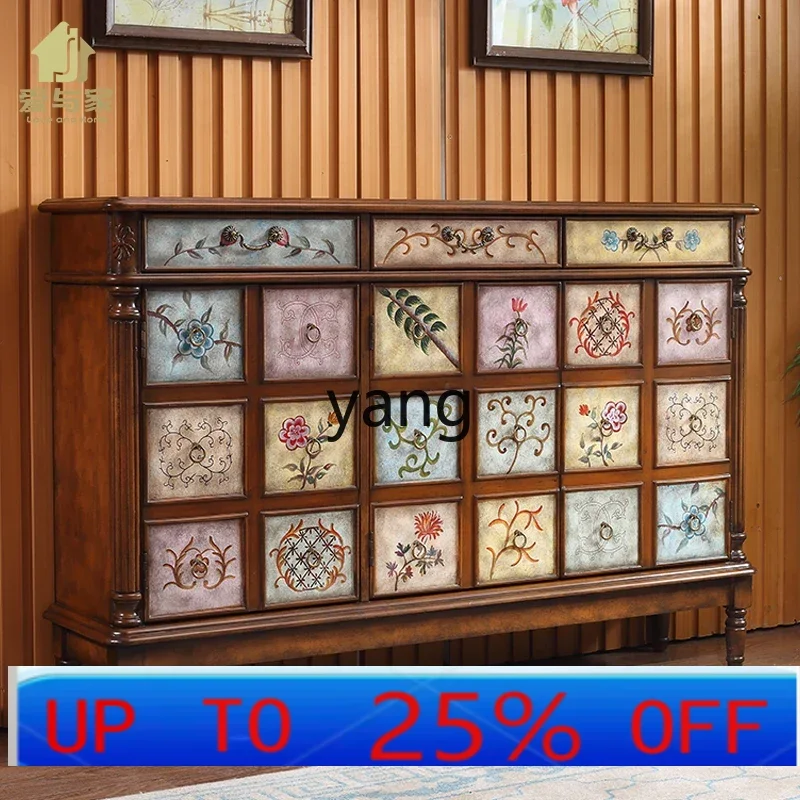 LH solid wood shoe cabinet large-capacity painted multi-layer entrance partition cabinet retro and old multi-function
