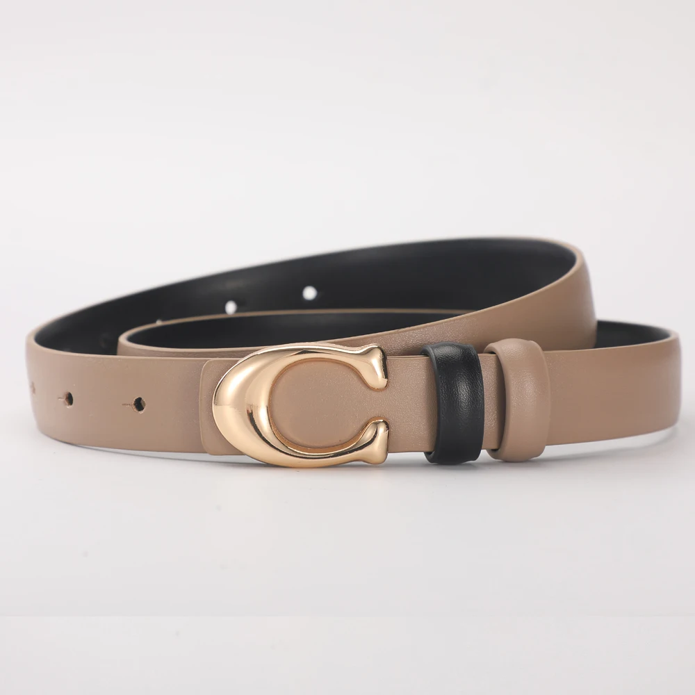 High-quality Women's Fashionable Belt C-shaped Buckle Smooth Buckle Temperament Double-sided Gift For Mother Using Belt image 3