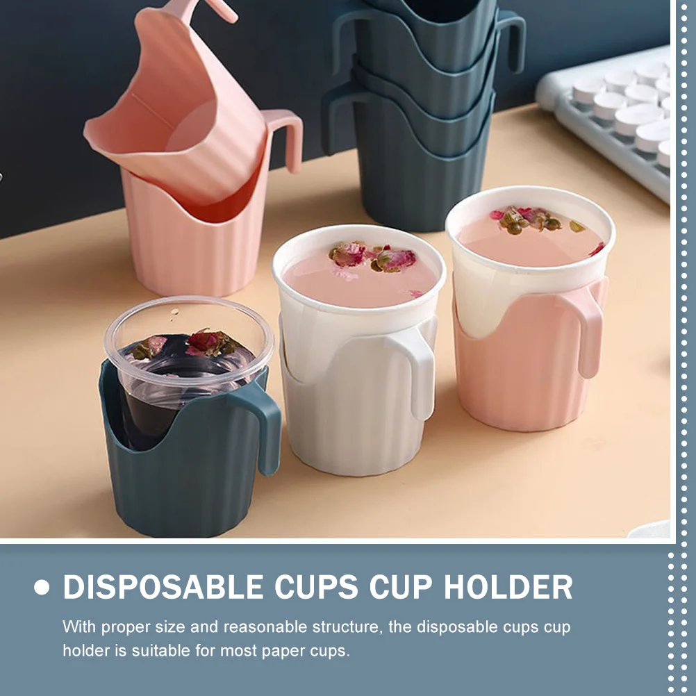 

6pcs Anti-scalding Cup Holders Pink Disposable Paper Cups Sleeve Coffee Tea Holder Home Office Use Plastic Smooth Corners Long