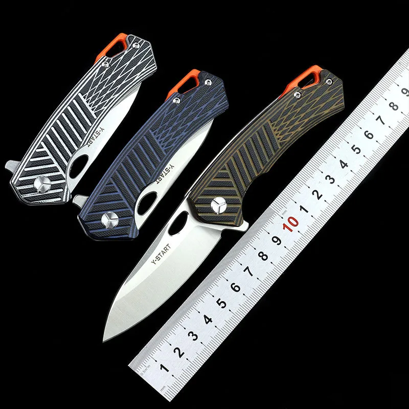 

Y-START 14C28N Steel Satin Blade Folding Knife Ball Bearing Outdoor Camping Hunting Flipper Pocket Knife EDC G10 Handle