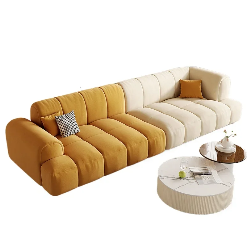 Nordic French cream style piano key sofa, straight row living room size apartment modern simple tofu Internet celebrity