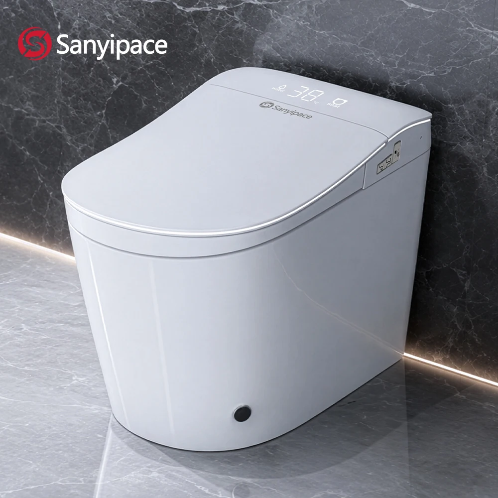 Sanyipace One-piece Smart Toilet Seat and Bidet GFCI 110V Electrical Safety Standard Auto Flush Toilet Warm Water Cleaning Foot Kick Touchless Operation Toilet