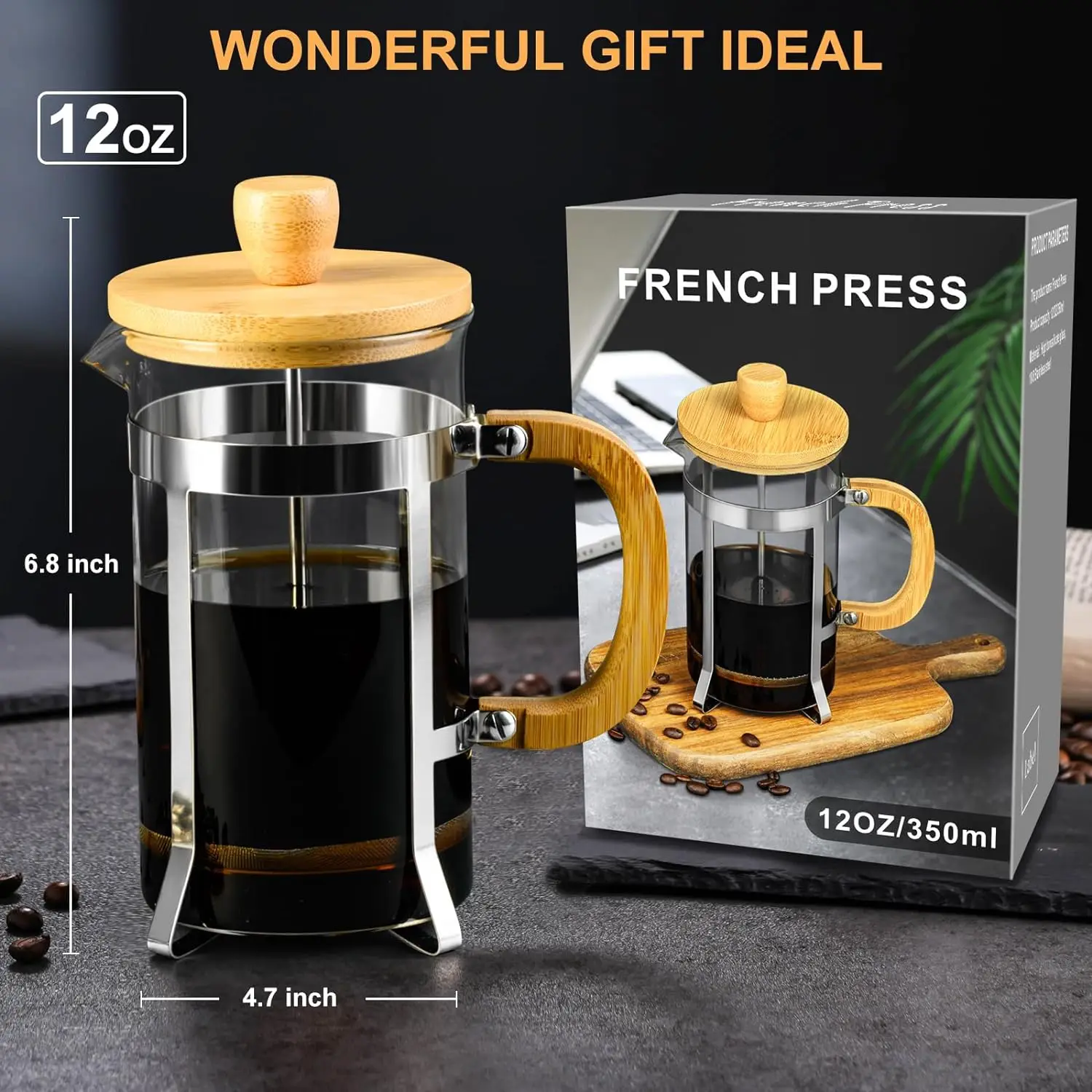 GIANXI Handle Coffee Maker With Wooden Cover Heat-resistant Glass French Press Coffee Shop Coffee Pot Coffeeware Teaware