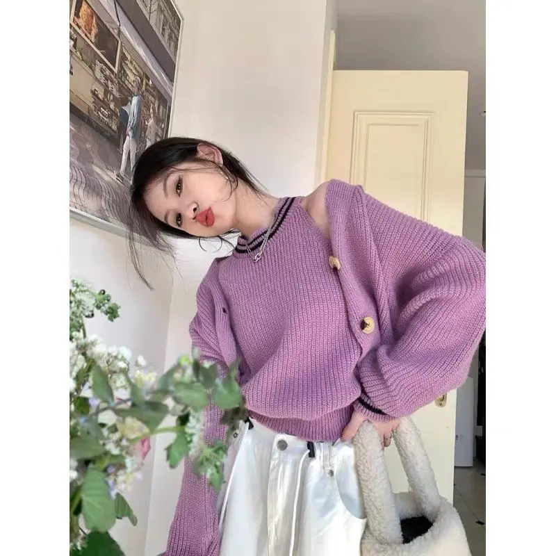 Koreanische gestrickte Leibchen Strickjacke zweiteiliges Set für Frauen lose Design kurze Pullover Weste Set