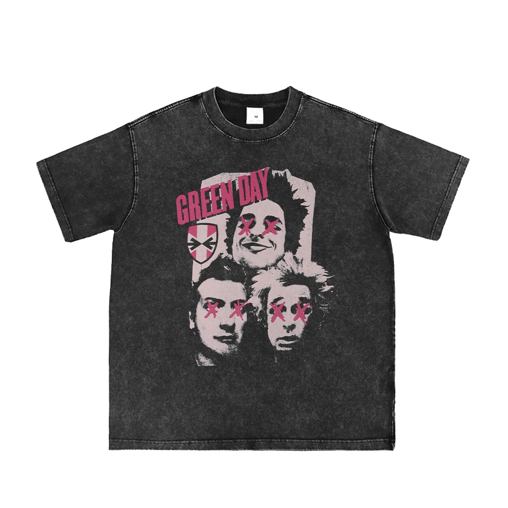 

GREEN DAY Washed Old с коротким рукавом Мужская женская зеленая рок-группа в стиле ретро Американская уличная панк-модная уличная футболка в стиле хип-хоп